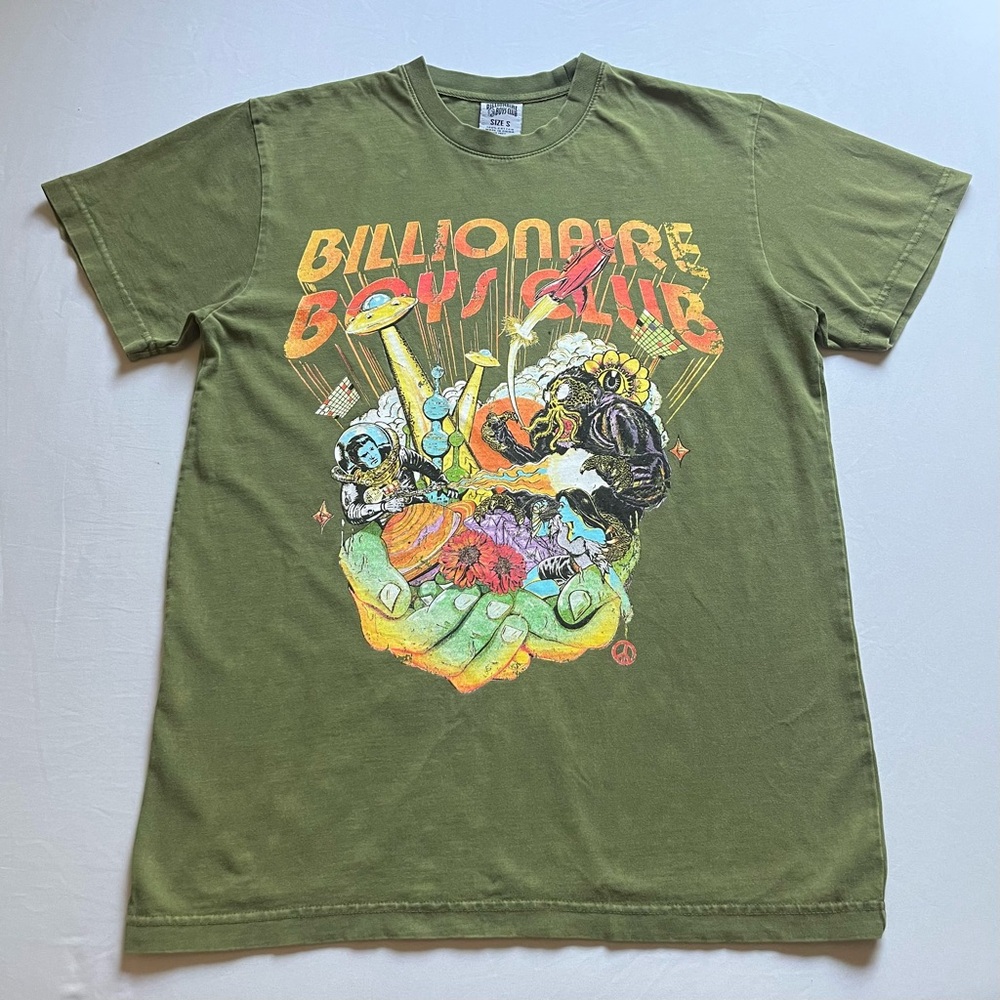 BILLIONAIRE BOYS CLUB olive army green logo‎ graphic crew short sleeve T-shirt